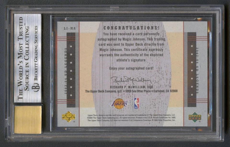 MAGIC JOHNSON 2003 ВЕРХНЯЯ ПАЛУБА ЛЕГЕНДЫ ЛЕГЕНДАРНЫЕ НАДПИСИ АВТО /100 BGS 9/10 - Изображение 2 из 2