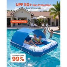 Inflatable Pool Float with UPF 50 Canopy, 82" x 55" Large Tanning Pool Floating