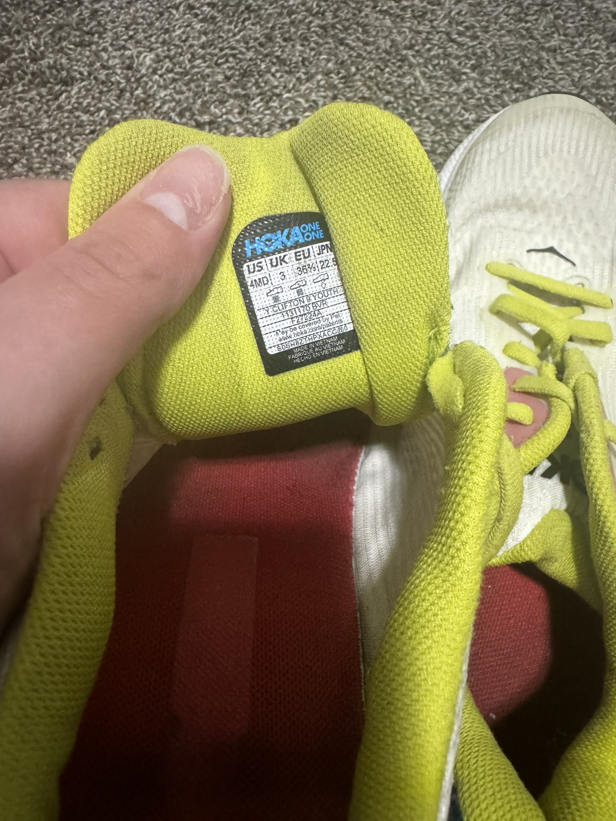 HOKA One One Clifton 9 Shoes Youth Size 4 MD White Blue Road Running Sneakers thumbnail 7