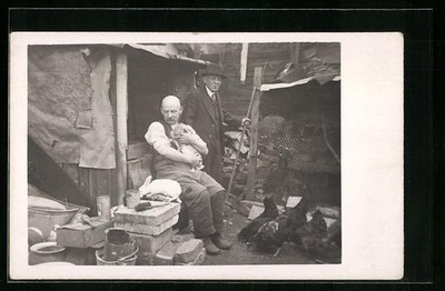 Postcard Farmer Holding A Rabbit In Arm 