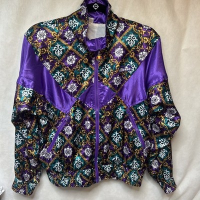Ellesse Vintage Windbreaker Jacket Baroque Print Purple Green Gold Size M