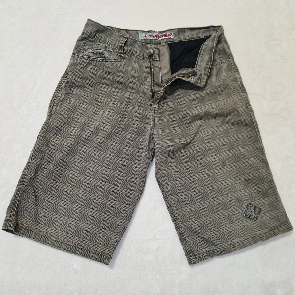 Volcom Stone Shorts Mens 32 W30 Brown Check Plaid Houndstooth Embroidered VTG - Image 4 of 4