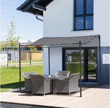 Metal Wall Gazebo Awning 3 x 3 Meters Black Outdoor Garden