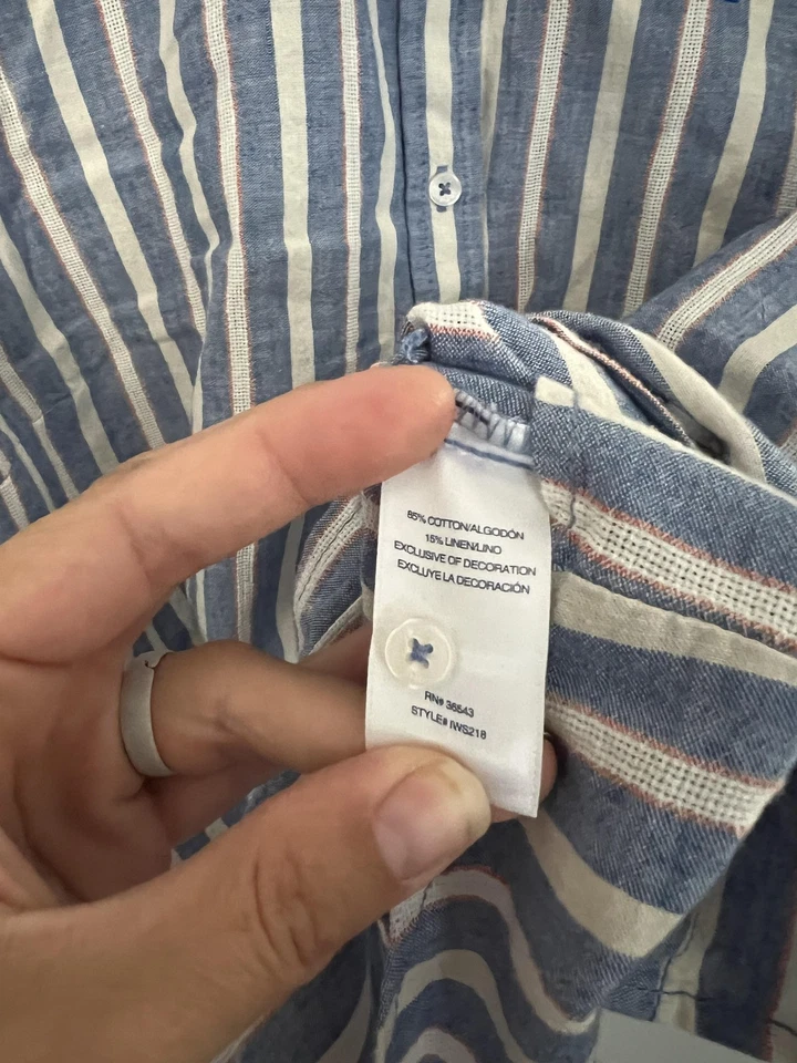 Izod Shirt Men XL Nautical Striped Linen Blend Button Long Sleeve Casual NWT - Image 3 of 4