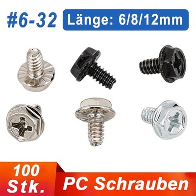 100x PC Grobgewinde Schrauben Gehäuse Netzteil Grafikkarte HDD Hex 32x6mm 6-32