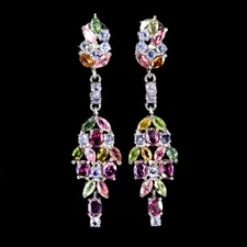 925 Sterling Silver Earrings Oval Rhodolite Tourmaline Natural Gemstone Jewelry