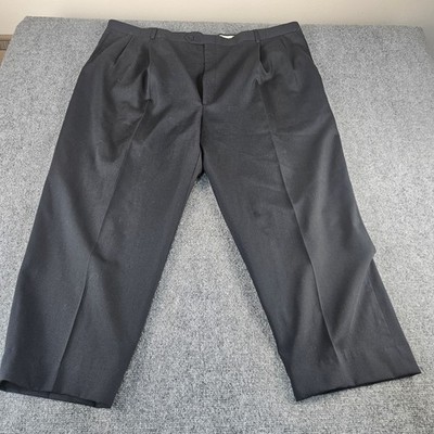 Hart Schaffner Marx Mens Super 100s Wool Pleated Dress Pants Black Size 50