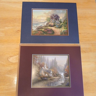 Thomas Kinkade Lot of 2 Matted Prints   Forest Chapel & A New Day Dawning