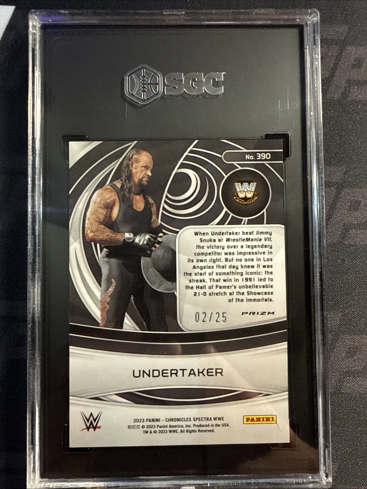 2023 Panini Prizm Chronicles Spectra Undertaker Mojo Prizm Auto /25 SGC 10 view 2