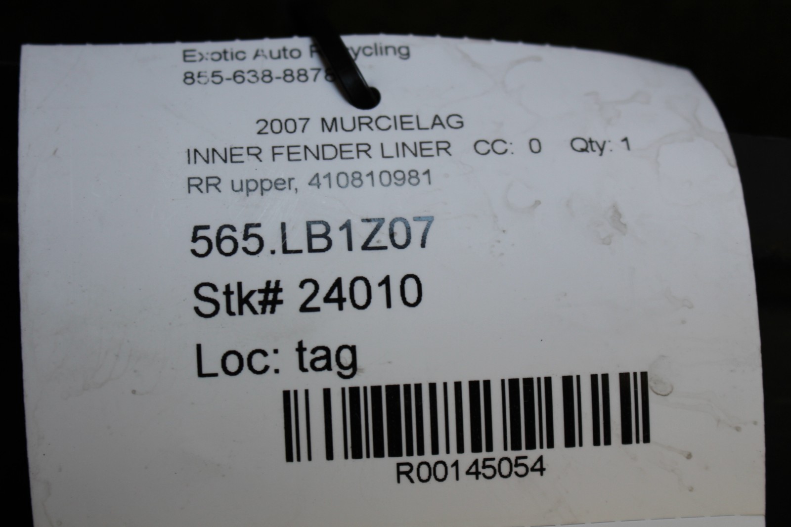 Lamborghini Murcielago LP640, RH, Rear Upper Fender Liner, Dmg, Used, 410810981