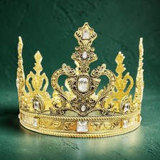 Vintage gold crown, clear stone crown, cosplay headdress, birthday party crown