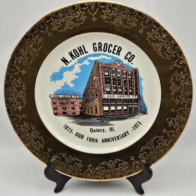 Quincy, IL N. Kohl Grocer Co. Collector Plate Gold Rim Adams County Anniversary