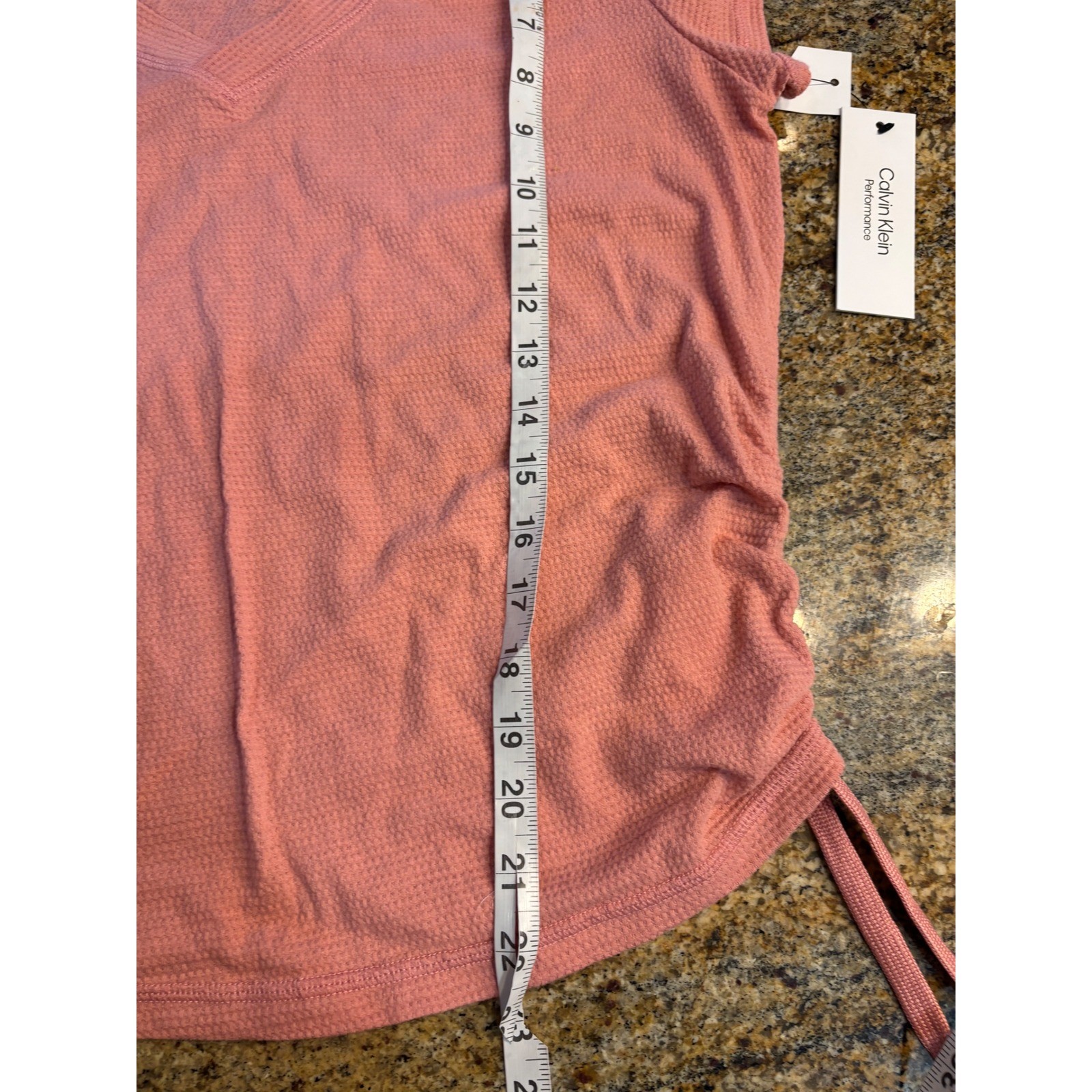 NWT Calvin Klein Performance Womens V-Neck Ruched Side Waffle Knit Top Pink L thumbnail 4