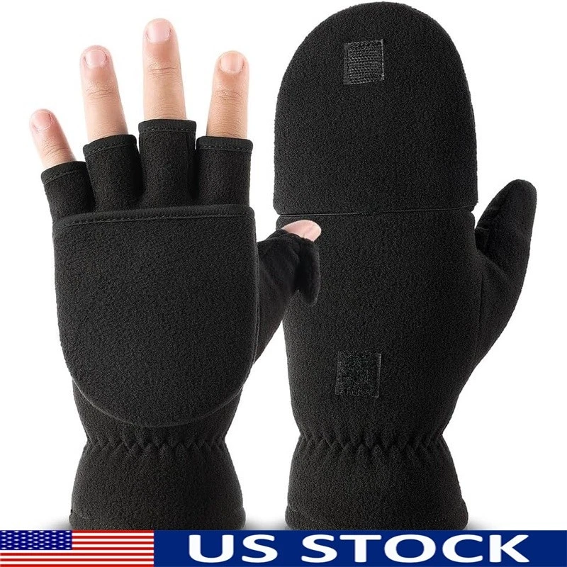 Convertible Polar Fleece Gloves Mittens Windproof Outdoor Winter Activities S