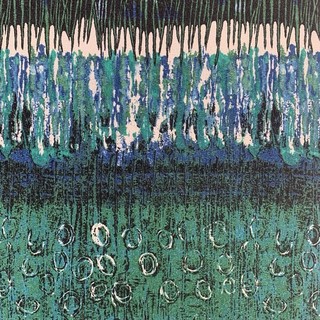 Piece of Vintage cotton Barkcloth fabric Heals Vibration blue colourway