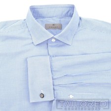 CANALI Current 1934 Blue Houndstooth Cotton French Cuff Luxury Dress Shirt - 17