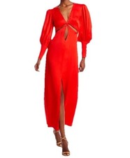 Farm Rio Red Maxi Dress L NWT Cutout Long Sleeve Boho Resort Statement