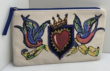 Brighton 2019 Love Of Art Birds Heart Crown Zip Top Canvas Cosmetic Bag