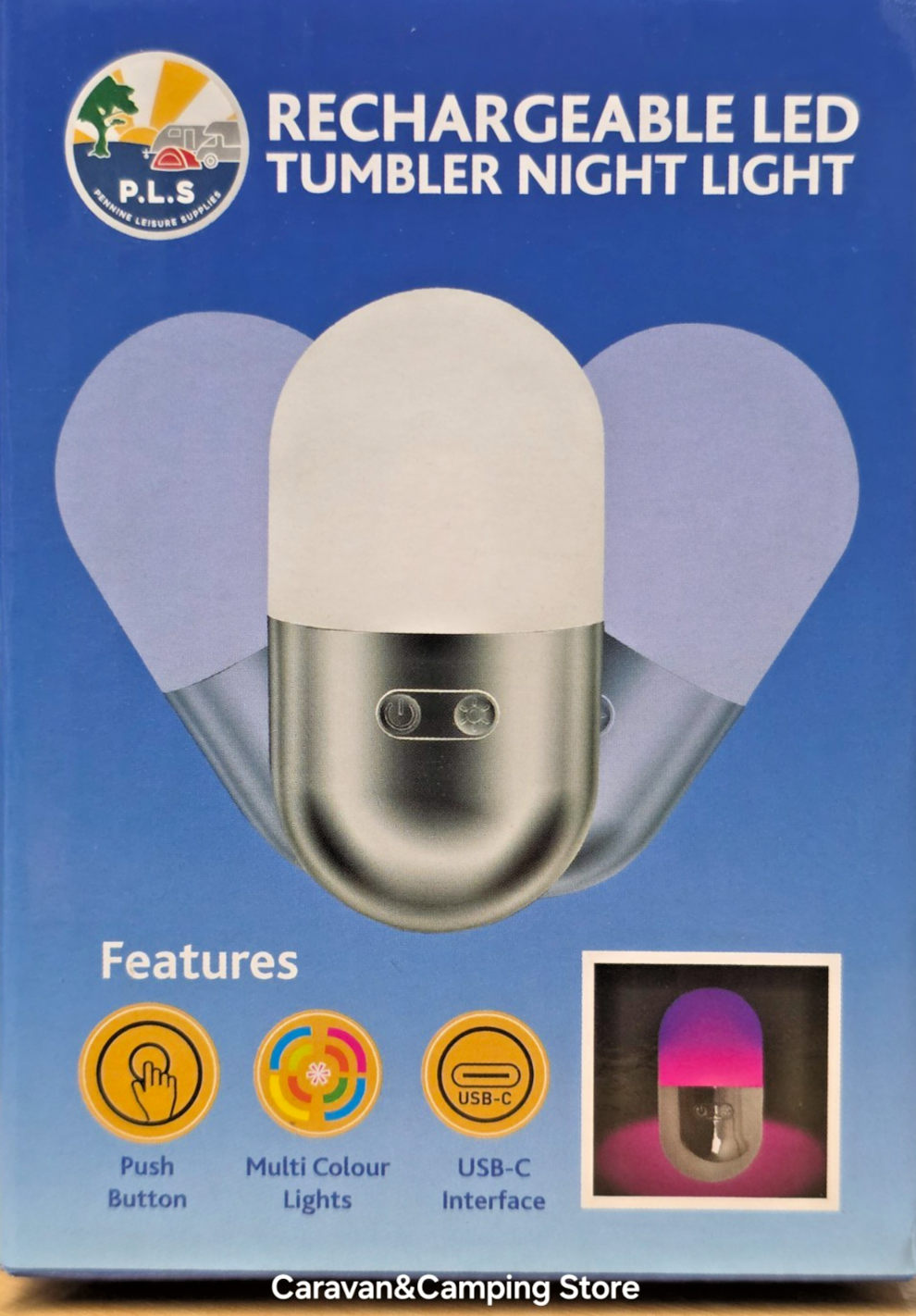 Rechargeable LED Tumbler Night Light - Colour Changing Kids Nightlight, Camping