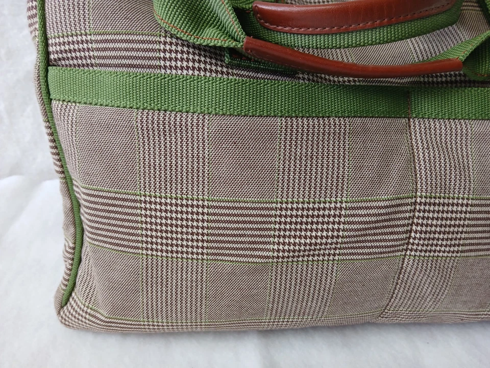 Bolso de Mano de Hombro LACOSTE Vintage Estilo Lona Bolso de Mano (A Cuadros con Verde) Nuevo Foto 3 de 4