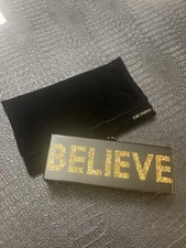 Edie Parker Dream & Believe Clutch Bag  In Black with Gold & Silver Lettering