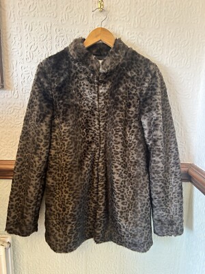 Vera Moda Leopard Print Faux Fur Coat Mid Length Mob Wife Size S