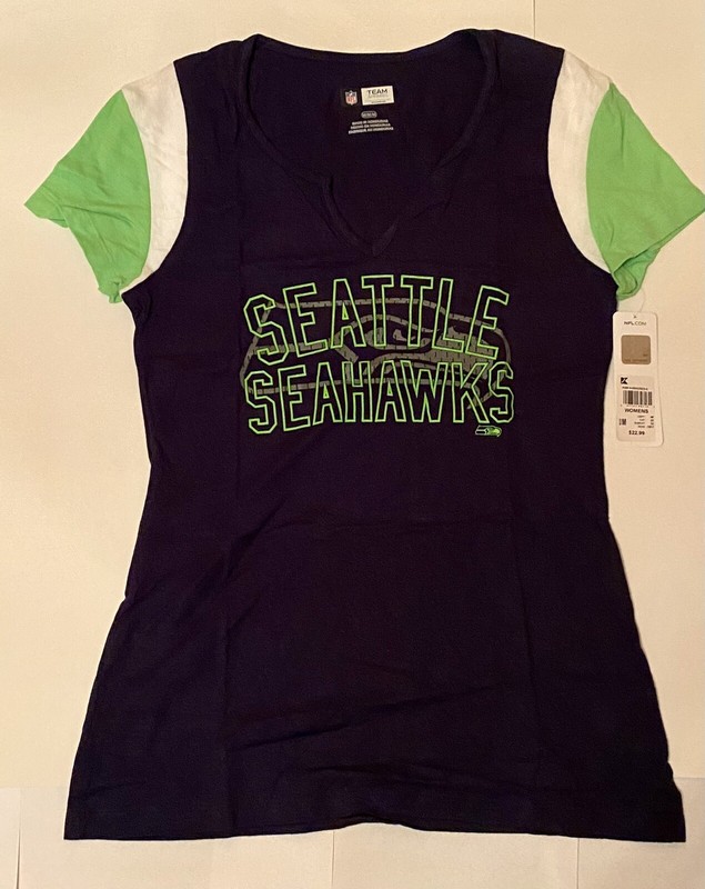Seattle Seahawks Women's Size M V-Neck Short Sleeve Shirt NFL Team Apparel - NWT