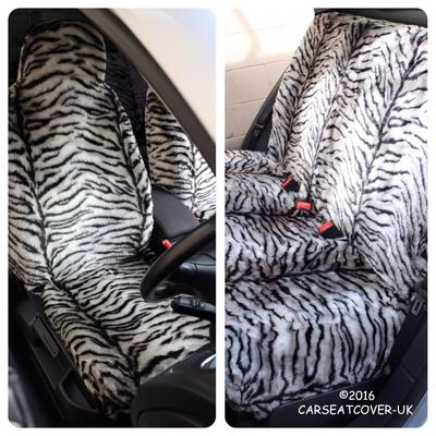 For Dacia Duster GREY TIGER Faux Fur Furry Car Seat Covers