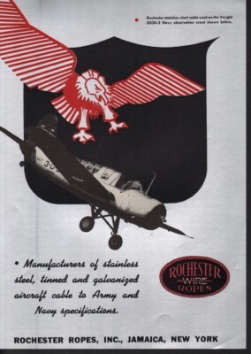 1930's AVIATION VOUGHT MILITARY NAVY AIRLANE ROCHESTER ROPE JAMAICA AD ...