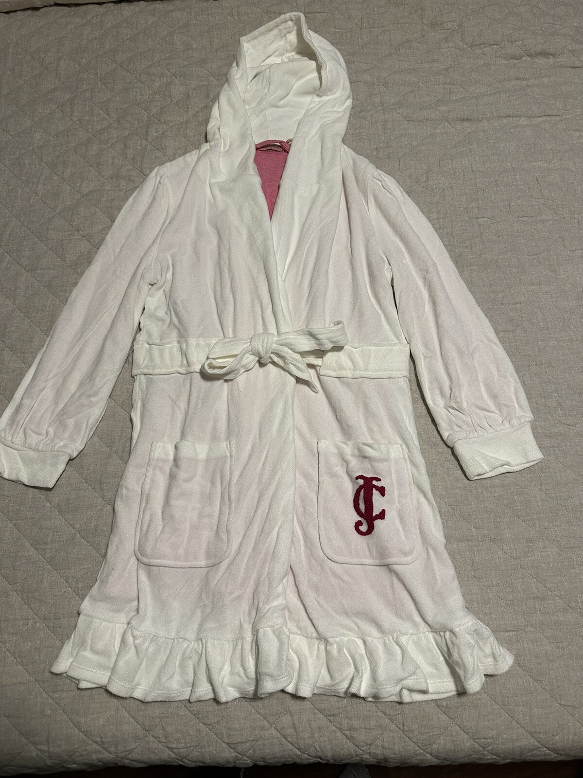 Rare Y2K Juicy Couture White Ruffle Terry Bath Robe Small NWT image 3