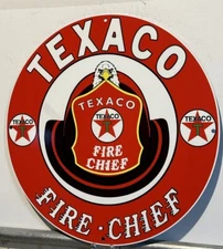 Vintage Style Texaco Fire Chief Gasoline Heavy Steel Metal Quality Sign