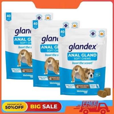 3 Pack Vetnique Labs Glandex Digestive Health Anal Soft Chews for Dog, 40 Count