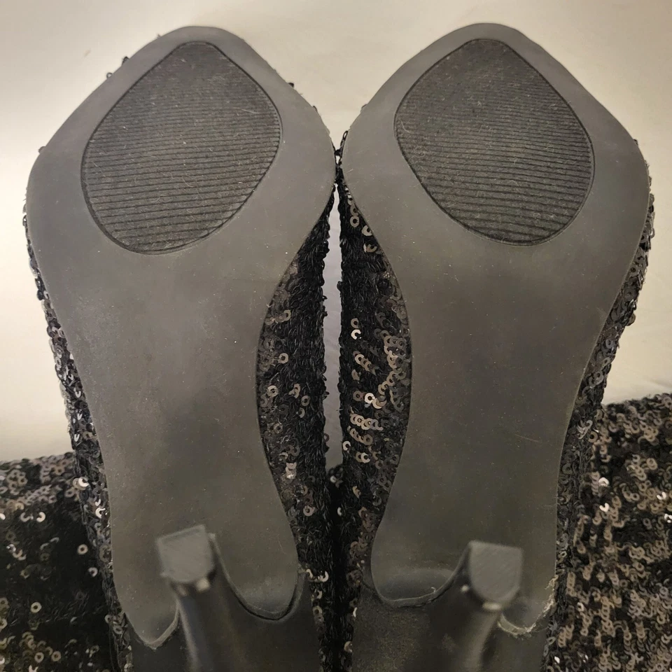 Lauren Lorraine Size 7M Nikita Knee High Pull On Tall Black Sequin Boot Hi Heel - Image 4 of 4