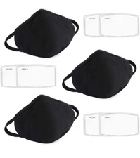 Adults Black Cloth Mask-Reusable & Washable-2 Mask with 4 pcs Filters-Black Mask
