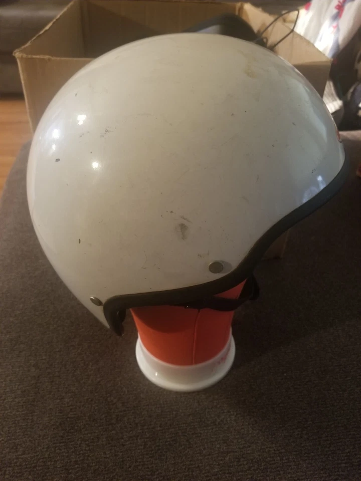 Medio casco corto vintage Bell Toptex blanco moto talla 7 1/2. Años 60 Foto 2 de 4