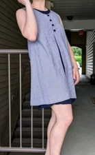 Boutique Europa Polyester Navy Gignham Layered Mod Button Dress 90s Mod Fall