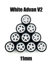 5x White Advan V2 11/11mm NEWEST short Axle Wheels Rubber Tires for 1/64