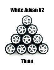 5x White Advan V2 11/11mm NEWEST short Axle Wheels Rubber Tires for 1/64