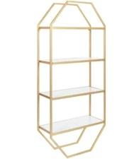 Kate and Laurel Adela Modern Glam Octagon Wall Shelf, Four Tiers, Gold and white