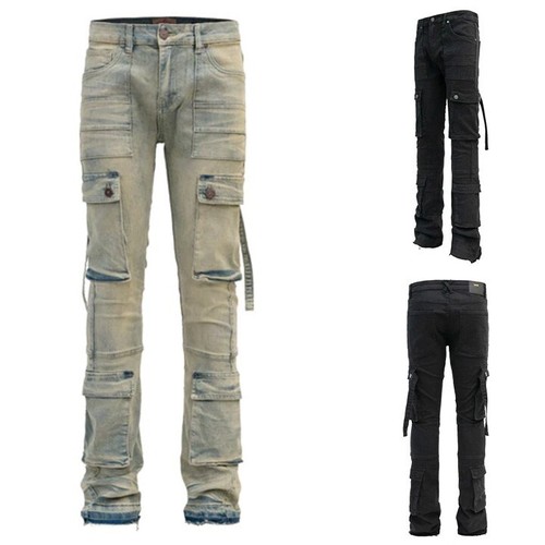 PJ MARK Herren Freizeit 2-Tone Color Block Washed Stacked Flare Cargo Hose D450 - Bild 1 von 9