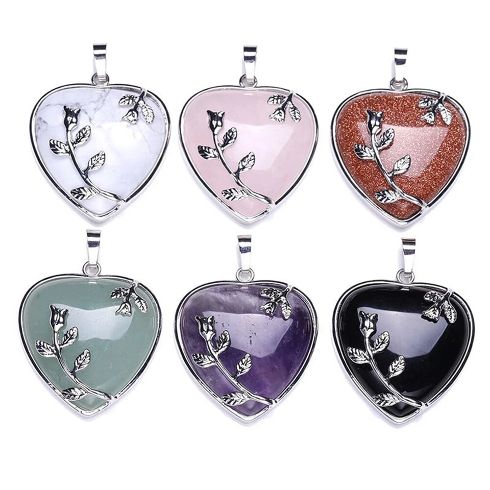 Anhänger Herz Blumen Silber versilbert Edelstein Tigerauge Lapis Rosenquarz Yoga - Bild 4 von 4