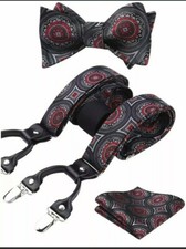 HISDERN Mens Floral Paisley Suspenders Strong 6 Clips Y-Back Adjustable Trouser