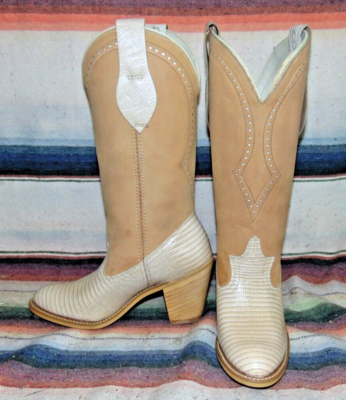 Womens Vintage Acme Dingo Brown Lizard Print Leather Cowboy  display picture 1