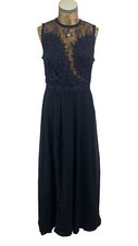 AX PARIS DRESS 12 NAVY BLUE Lace Chiffon Upper Long Sheath Sleeveless Party