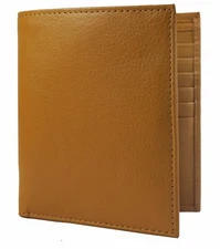 European Hipster Mens Wallet Cow Leather Bifold Credit Card-ID Holder Tan