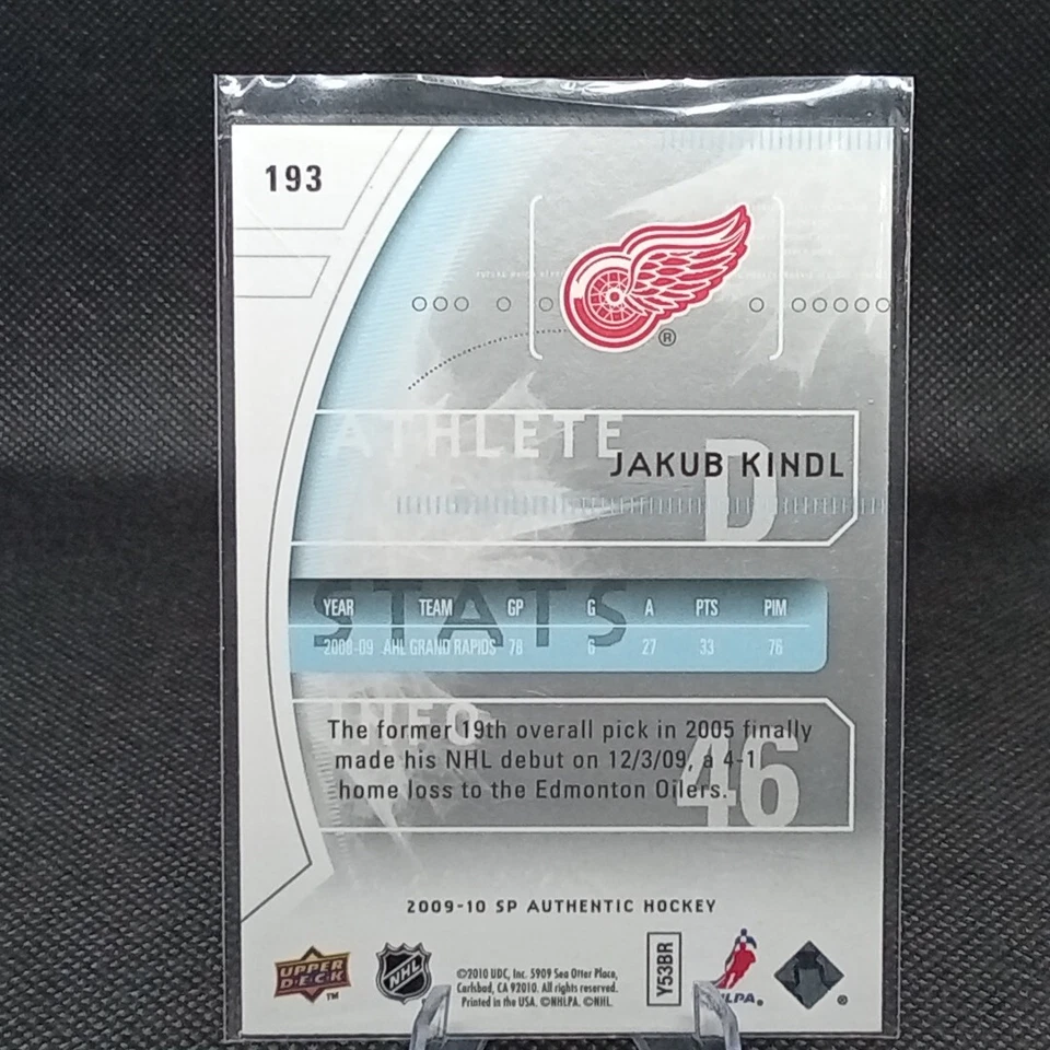 2009-10 SP Authentic #193 Jakub Kindl Future Watch RC Rookie /999 Card TW - Image 2 of 2