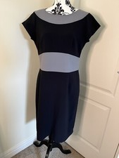Laura Ashley Navy Blue Dress Work Lined Size 14 Great Condition