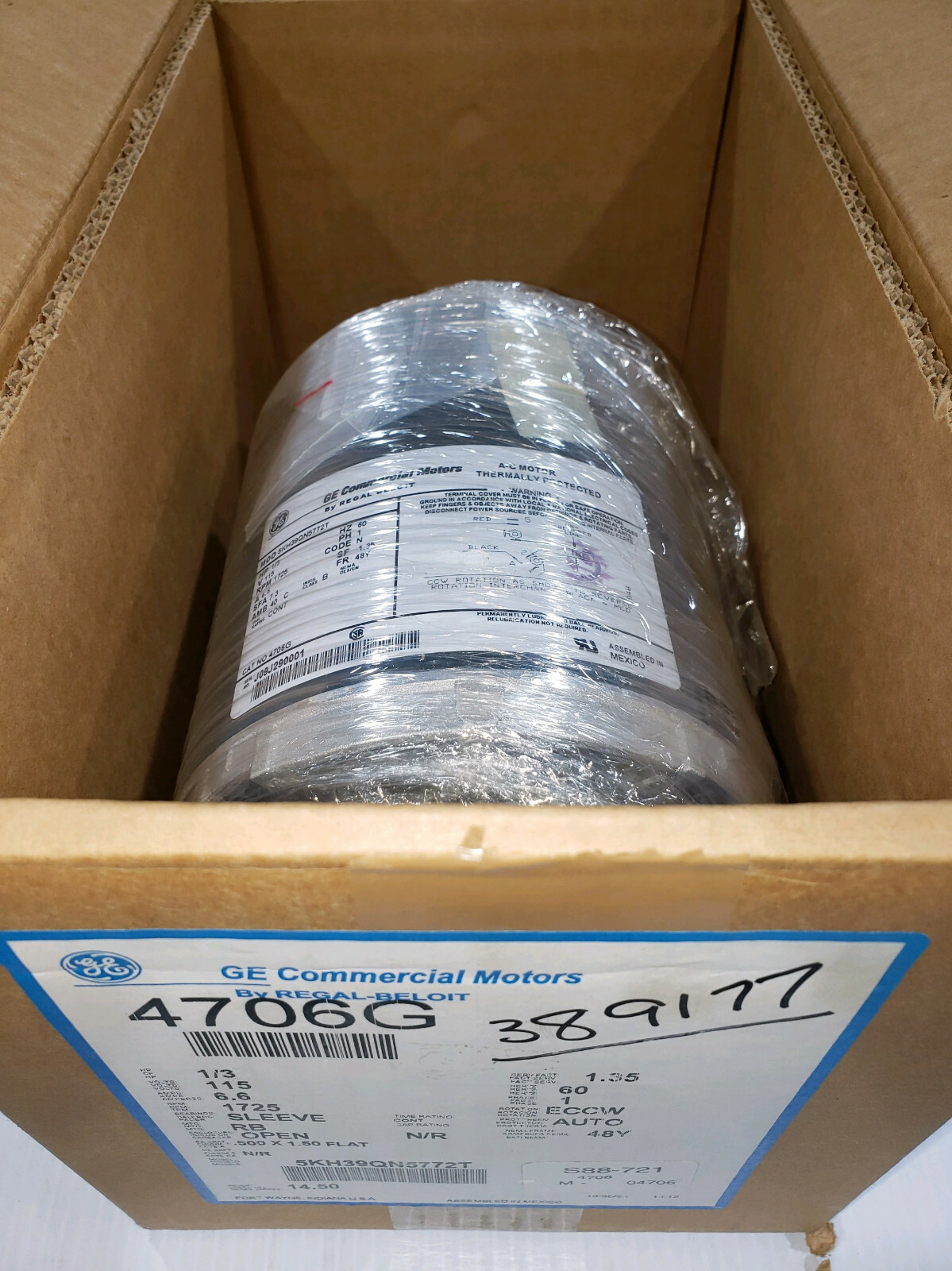 GE 4706G Motor 1/3 HP 115V 1725 RPM 6.6A 5KH39QN5772T for sale 