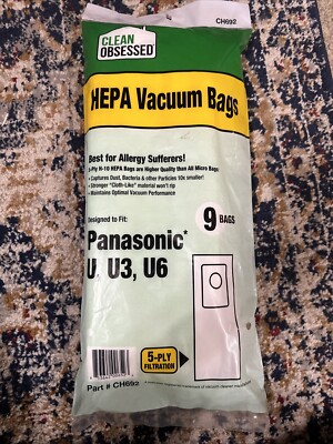 HEPA VACUUM BAGS Panasonics U U3  U6 5 Ply Filtration Clean Obsessed H-10 9 Bags