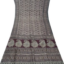 Vintage Purple Sarees 100 Pure Silk Printed Indian Sari 5YD Decor Craft Fabric